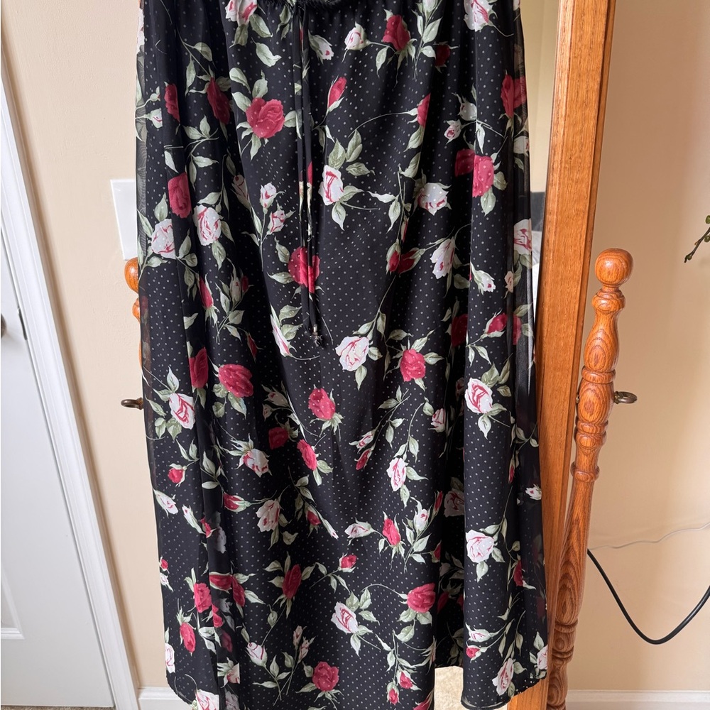 Impressions Black and Red Floral Maxi Skirt